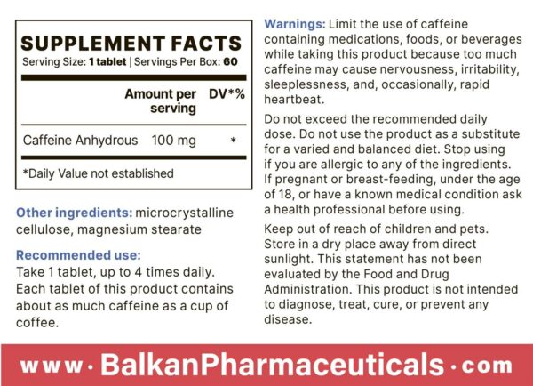 Caffeine (Balkan Pharma) (100mg x 60 Tabletten) – Bild 5