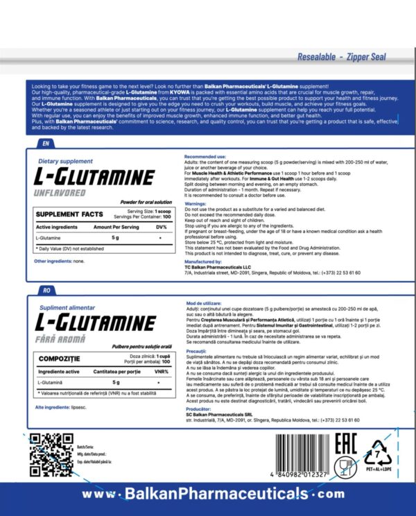 L-Glutamine (Balkan Pharma) (100 Portionen) (500 gr) – Bild 5